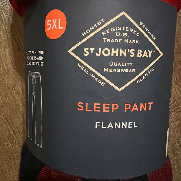 NWT ST. JOHN’S BAY Mens 5XL Flannel Pajama Sleep Pants Pockets Red Black Buffalo - Picture 2 of 4